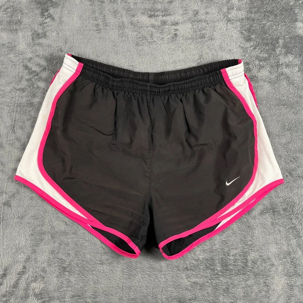 Nike Tempo Dri Fit Running Shorts Womens Medium Black Mesh Lined Pink Trim